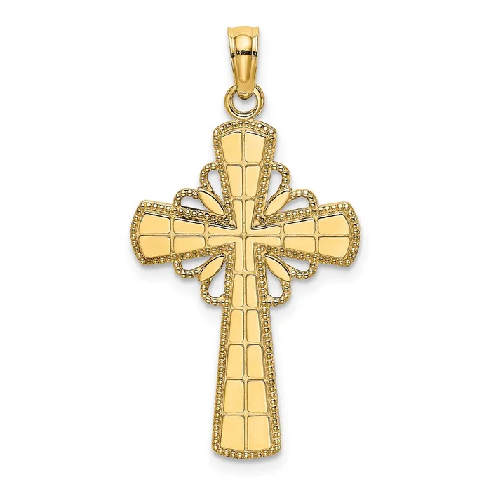 TreasureFineJewelers Charm Necklaces 14K Polished W Beaded Edge Grid Accent Cross Charm TreasureFineJewelers Charm Necklaces 14K Polished W Beaded Edge Grid Accent Cross Charm