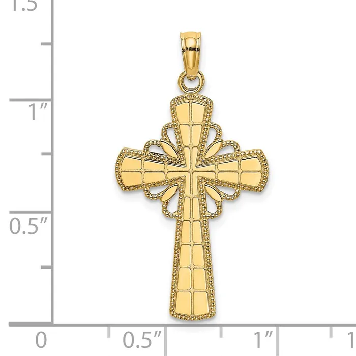 TreasureFineJewelers Charm Necklaces 14K Polished W Beaded Edge Grid Accent Cross Charm