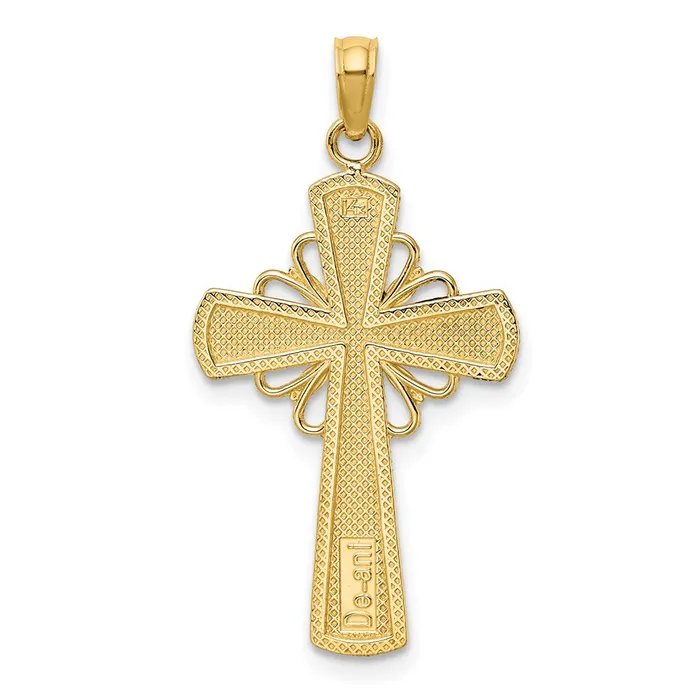 TreasureFineJewelers Charm Necklaces 14K Polished W Beaded Edge Grid Accent Cross Charm