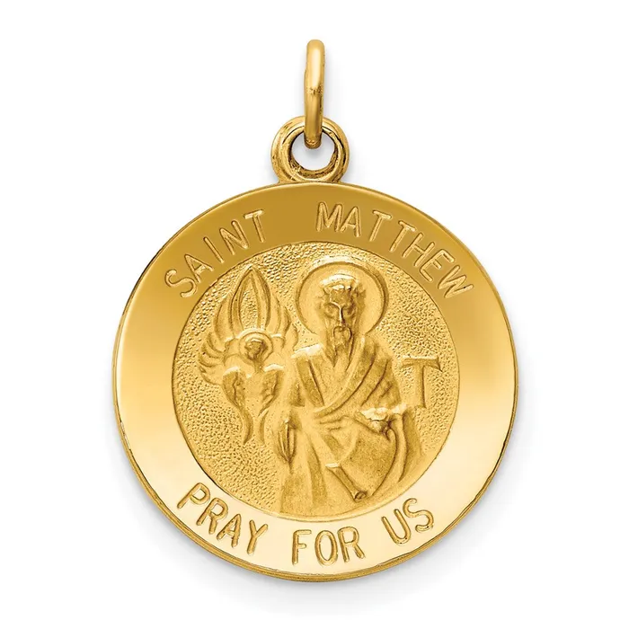 TreasureFineJewelers Charm Necklaces 14k Yellow Gold Saint Matthew Medal Charm TreasureFineJewelers Charm Necklaces 14k Yellow Gold Saint Matthew Medal Charm