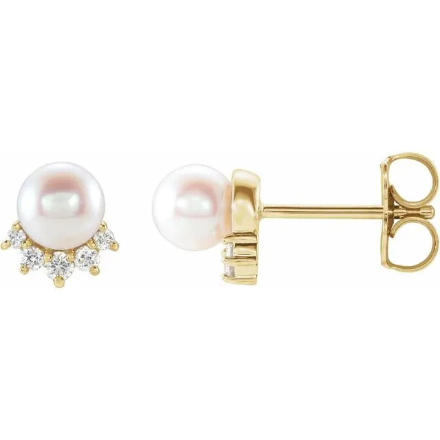 TreasureFineJewelers Earrings 14K Yellow Gold Cultured White Gold Freshwater Cultured Pearl 08 CTW Natural Diamond Earrings TreasureFineJewelers Earrings 14K Yellow Gold Cultured White Gold Freshwater Cultured Pearl 08 CTW Natural Diamond Earrings