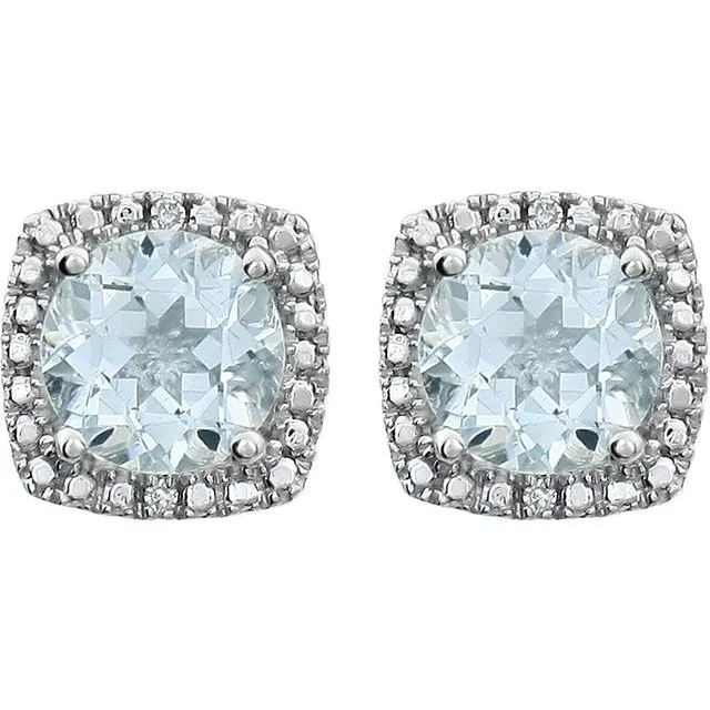 TreasureFineJewelers Earrings Sterling Silver 6 mm Aquamarine 015 CTW Diamond Earrings