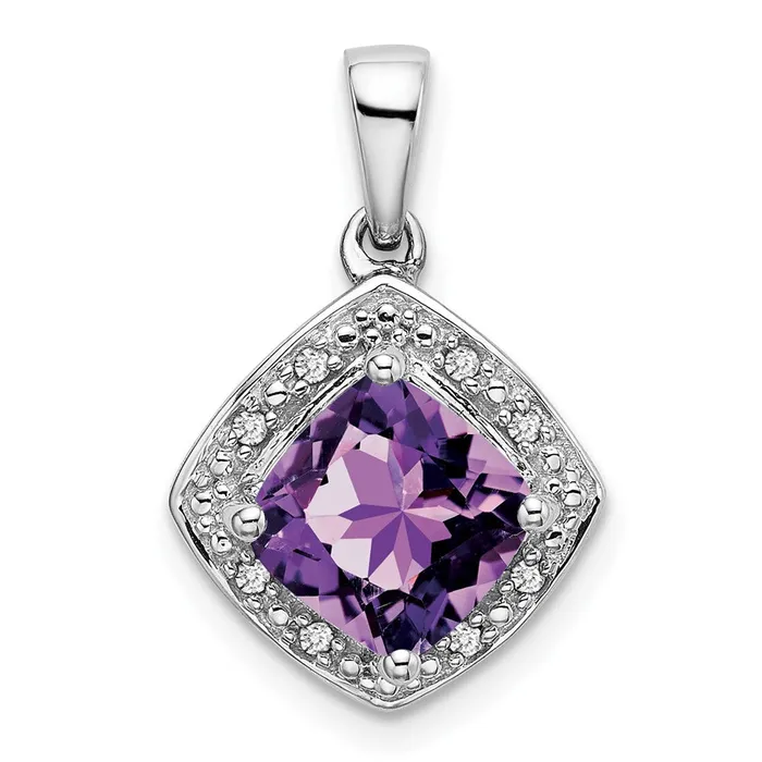 TreasureFineJewelers Necklaces 10k White Gold Cushion Amethyst and Diamond Pendant TreasureFineJewelers Necklaces 10k White Gold Cushion Amethyst and Diamond Pendant