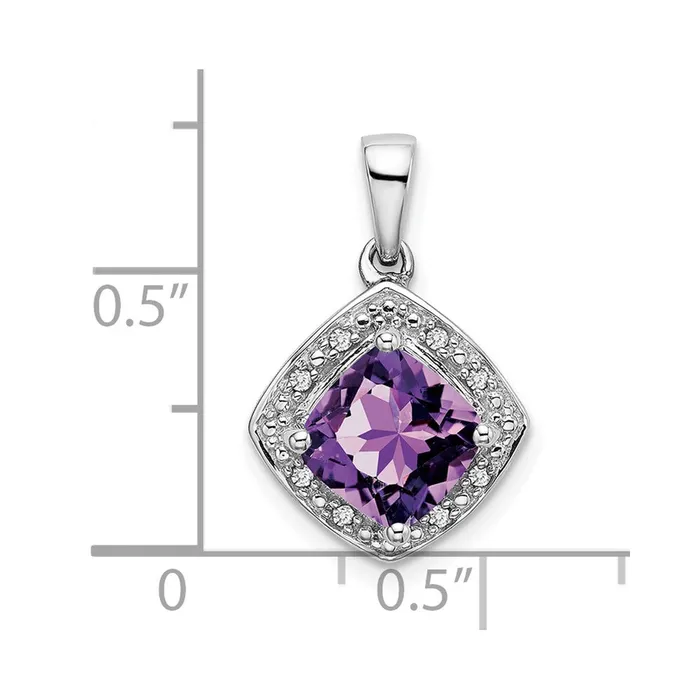 TreasureFineJewelers Necklaces 10k White Gold Cushion Amethyst and Diamond Pendant