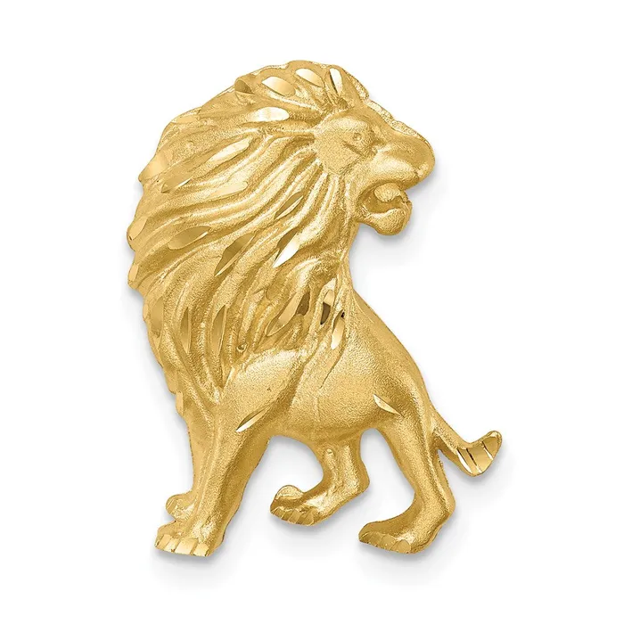 TreasureFineJewelers Necklaces 14K Brushed Diamondcut Lion Chain Slide