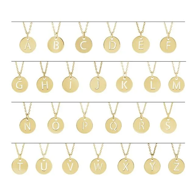 TreasureFineJewelers Necklaces 14K Yellow Gold Initial W 10 mm Disc Pendant
