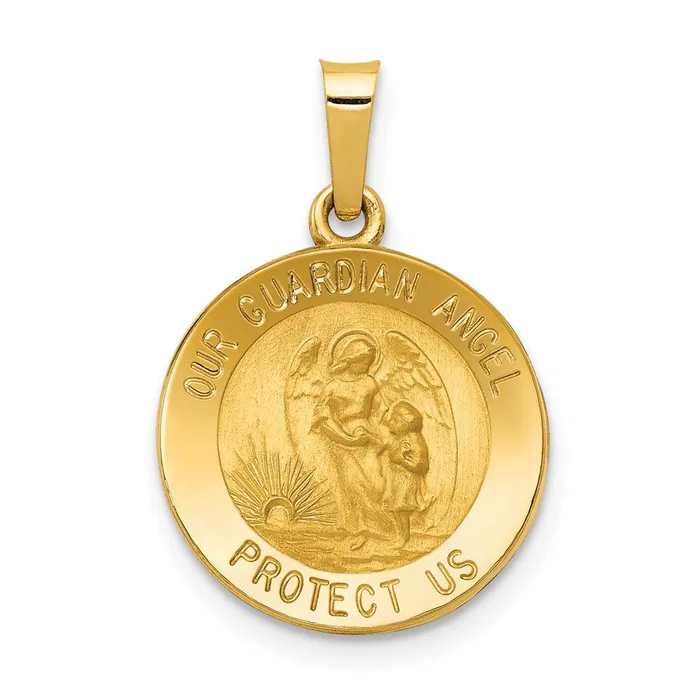 TreasureFineJewelers Necklaces 14k Yellow Gold Polished and Satin Our Guardian Angel Medal Hollow Pendant TreasureFineJewelers Necklaces 14k Yellow Gold Polished and Satin Our Guardian Angel Medal Hollow Pendant