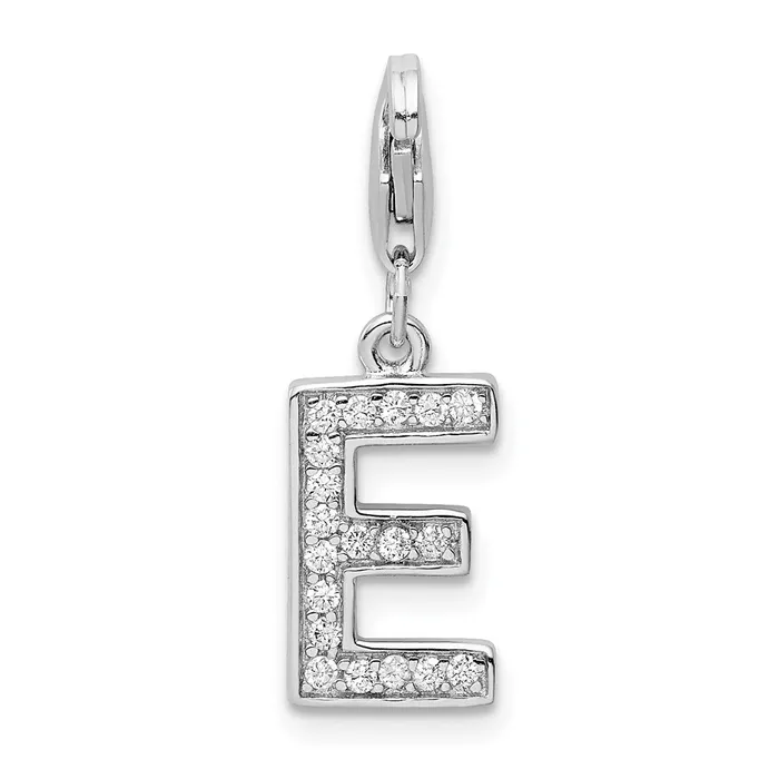 TreasureFineJewelers Necklaces Amore La Vita Sterling Silver Rhodiumplated Polished CZ Letter E Initial Charm with Fancy Lobster Clasp TreasureFineJewelers Necklaces Amore La Vita Sterling Silver Rhodiumplated Polished CZ Letter E Initial Charm with Fancy Lobster Clasp