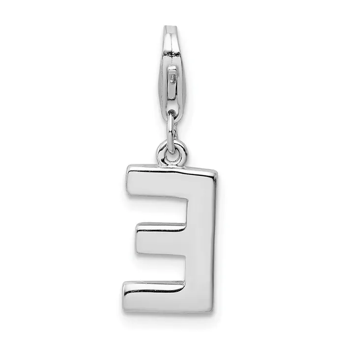 TreasureFineJewelers Necklaces Amore La Vita Sterling Silver Rhodiumplated Polished CZ Letter E Initial Charm with Fancy Lobster Clasp