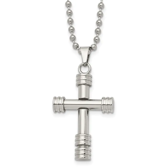 TreasureFineJewelers Necklaces Chisel Stainless Steel Polished Cross Pendant on a 22 inch Ball Chain Necklace TreasureFineJewelers Necklaces Chisel Stainless Steel Polished Cross Pendant on a 22 inch Ball Chain Necklace