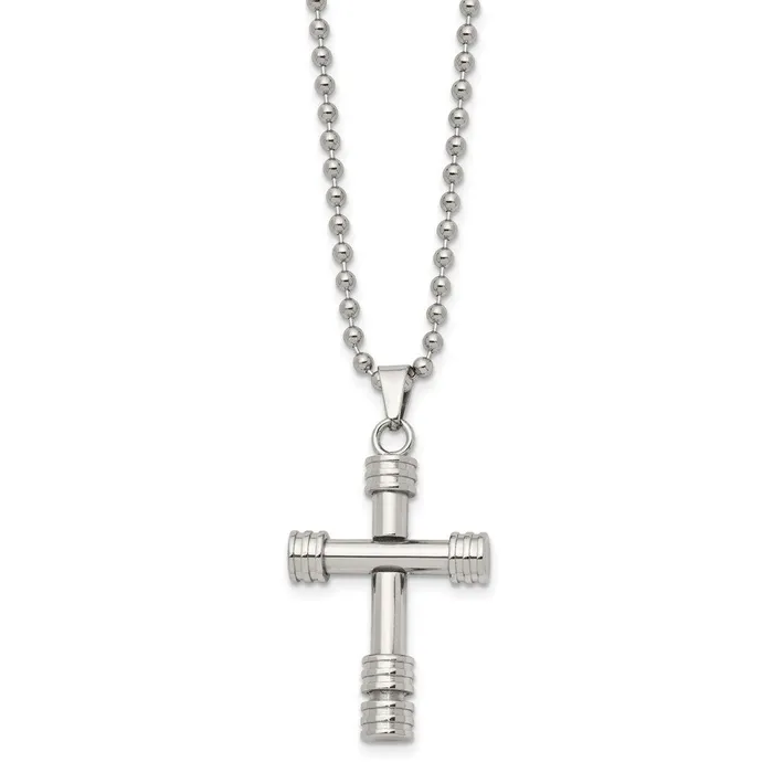 TreasureFineJewelers Necklaces Chisel Stainless Steel Polished Cross Pendant on a 22 inch Ball Chain Necklace