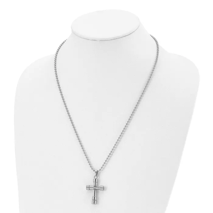 TreasureFineJewelers Necklaces Chisel Stainless Steel Polished Cross Pendant on a 22 inch Ball Chain Necklace