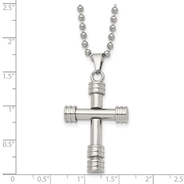 TreasureFineJewelers Necklaces Chisel Stainless Steel Polished Cross Pendant on a 22 inch Ball Chain Necklace