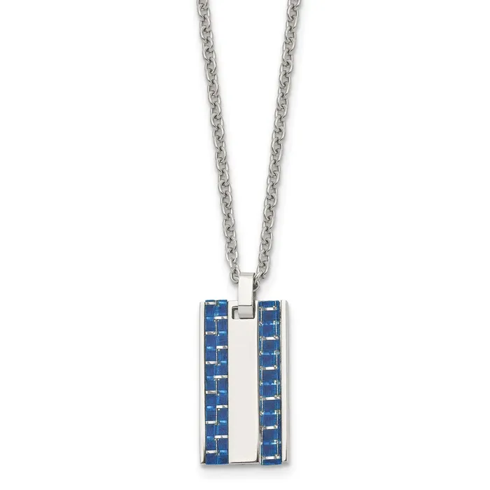 TreasureFineJewelers Necklaces Chisel Stainless Steel Polished with Blue Carbon Fiber Inlay Dog Tag on a 22 inch Cable Chain Necklace TreasureFineJewelers Necklaces Chisel Stainless Steel Polished with Blue Carbon Fiber Inlay Dog Tag on a 22 inch Cable Chain Necklace