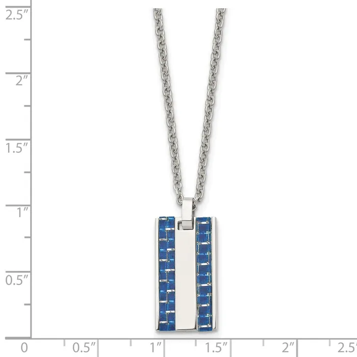 TreasureFineJewelers Necklaces Chisel Stainless Steel Polished with Blue Carbon Fiber Inlay Dog Tag on a 22 inch Cable Chain Necklace