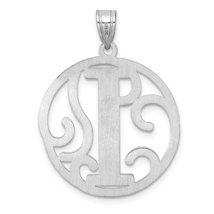 TreasureFineJewelers Necklaces Large Sterling Silver Rhodiumplated Fancy Script Letter I Initial Pendant