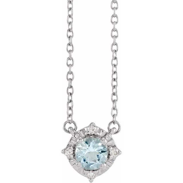 TreasureFineJewelers Necklaces Sterling Silver Natural Aquamarine 04 CTW Natural Diamond HaloStyle 18 Necklace TreasureFineJewelers Necklaces Sterling Silver Natural Aquamarine 04 CTW Natural Diamond HaloStyle 18 Necklace