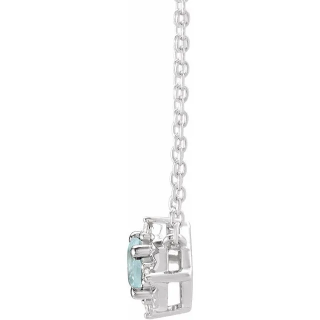 TreasureFineJewelers Necklaces Sterling Silver Natural Aquamarine 04 CTW Natural Diamond HaloStyle 18 Necklace