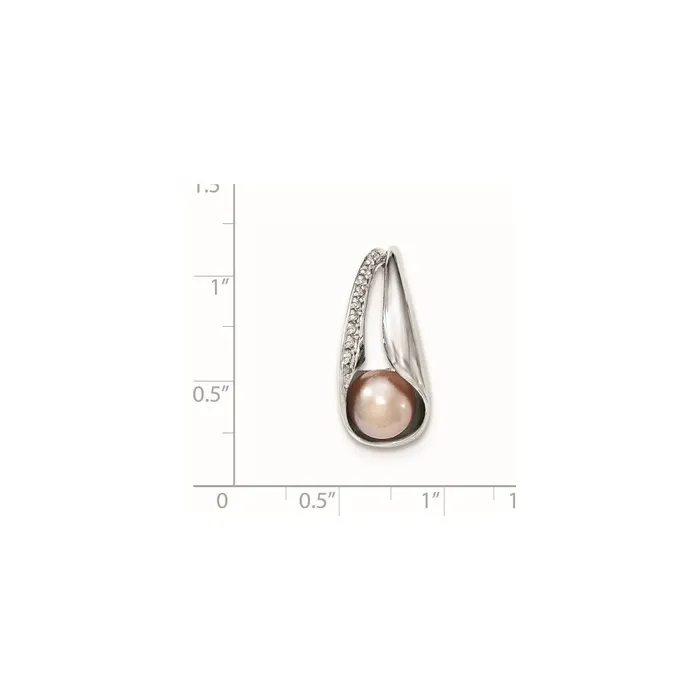 TreasureFineJewelers Necklaces Sterling Silver wCZ 78mm FW Cultured Button Pink Pearl Pendant
