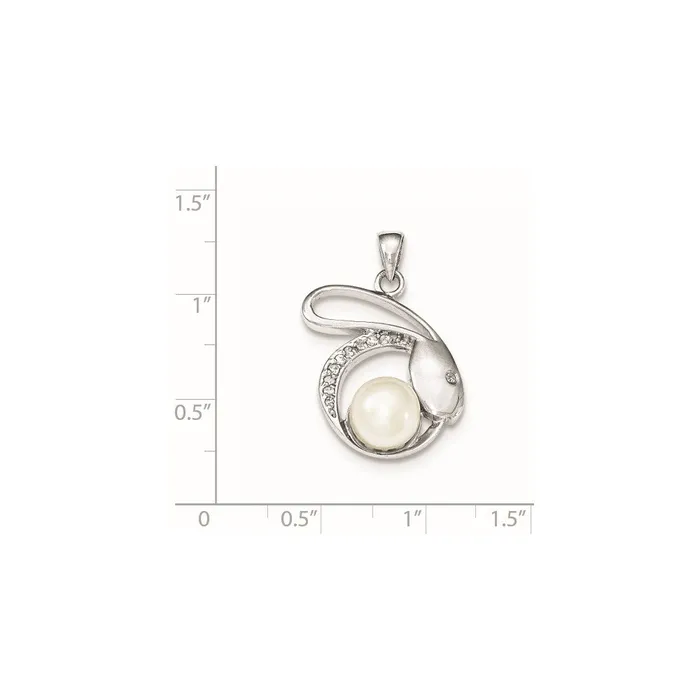 TreasureFineJewelers Necklaces Sterling Silver wCZ 89mm FW Cultured Pearl Pendant