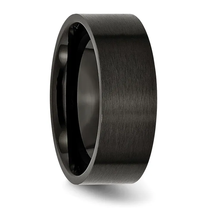 TreasureFineJewelers Rings Stainless Steel Brushed Black IPplated 8mm Flat Band