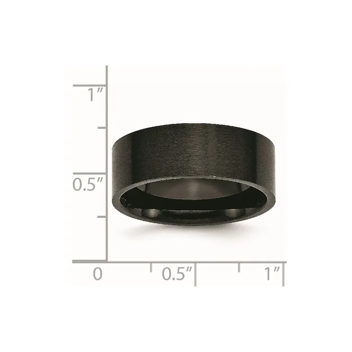 TreasureFineJewelers Rings Stainless Steel Brushed Black IPplated 8mm Flat Band