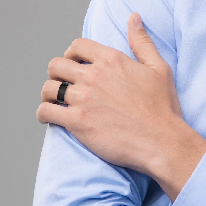TreasureFineJewelers Rings Stainless Steel Brushed Black IPplated 8mm Flat Band