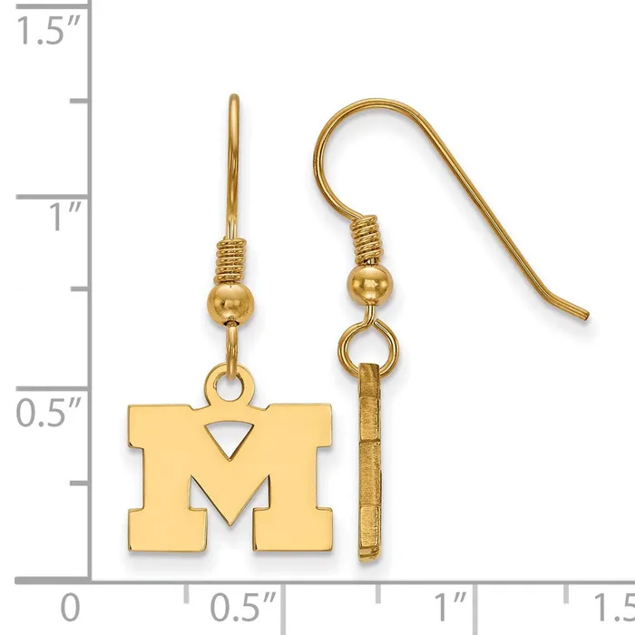 TreasureFineJewelers Sterling Silver Goldplated University of Michigan Letter M Extra Small Dangle Wire Earrings Earrings