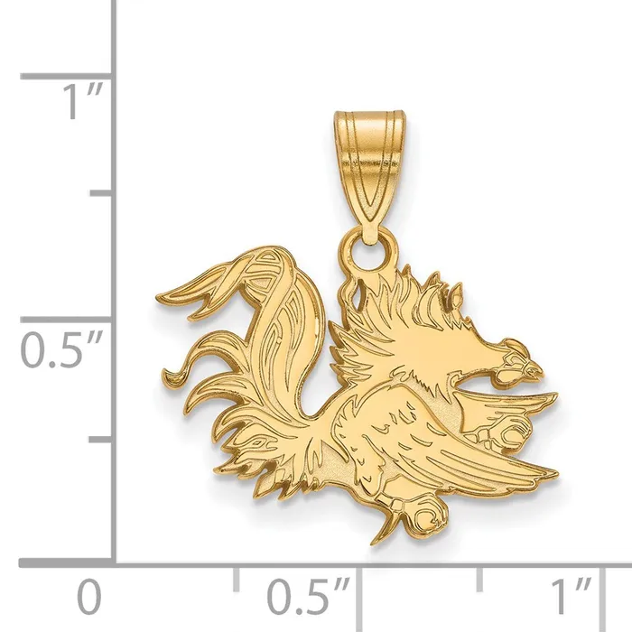 TreasureFineJewelers Sterling Silver Goldplated University of South Carolina Gamecock Medium Pendant Necklaces