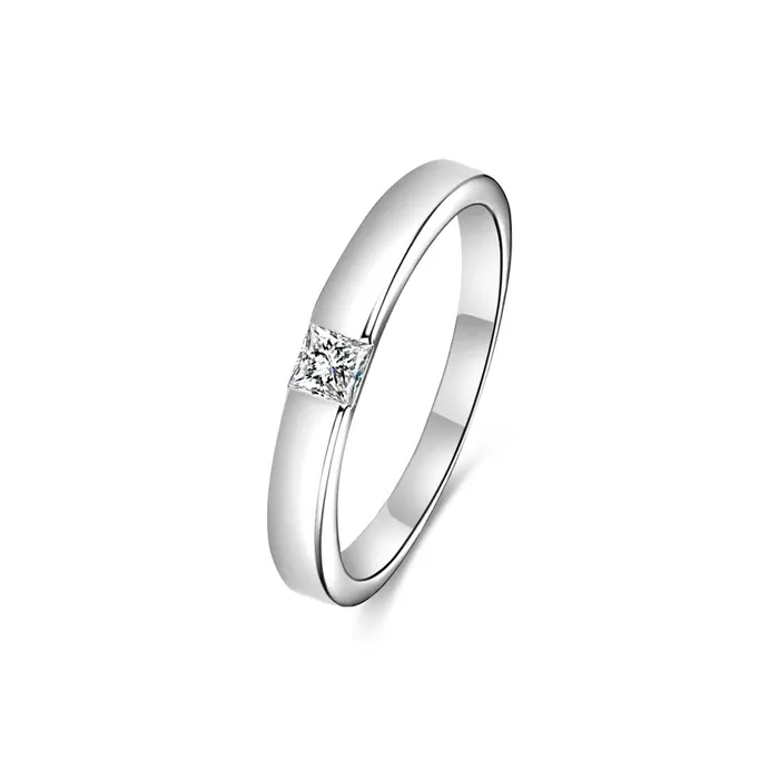 Trendolla Jewelry Rings 925 Silver Simple Square Moissanite Ring