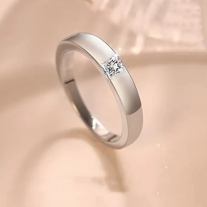 Trendolla Jewelry Rings 925 Silver Simple Square Moissanite Ring