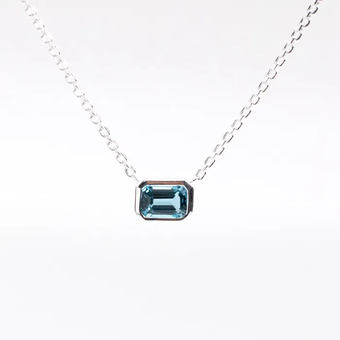 Necklaces Tashi Blue Topaz Bezel Set Solitaire Silver Necklace