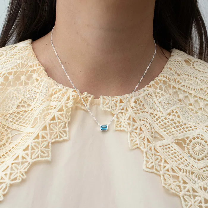 Necklaces Tashi Blue Topaz Bezel Set Solitaire Silver Necklace