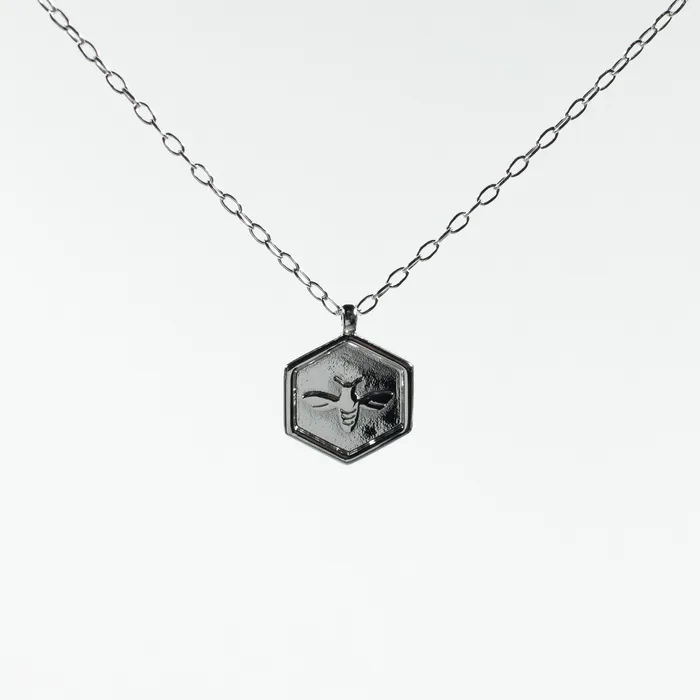 Necklaces Tashi Silver Hexagon Shaped Honeybee Necklace