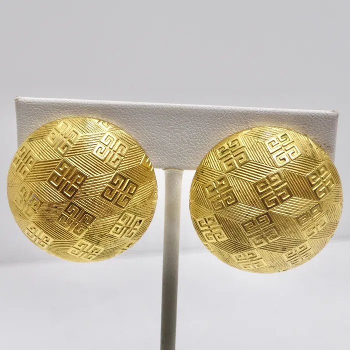 Earrings Vintage by Misty Givenchy 1980s Gold Plated Monogram Clip On Earrings