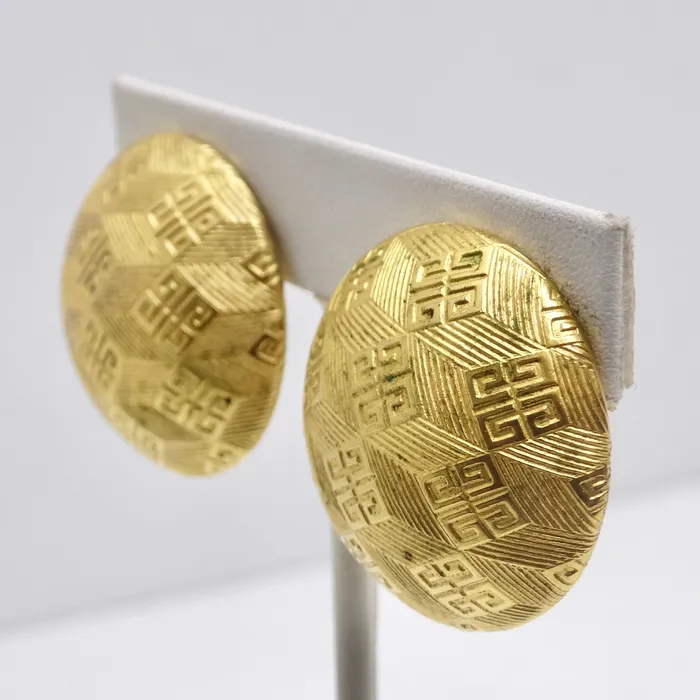 Earrings Vintage by Misty Givenchy 1980s Gold Plated Monogram Clip On Earrings