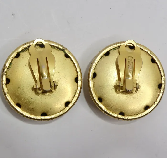 Earrings Vintage by Misty Givenchy 1980s Gold Plated Monogram Clip On Earrings