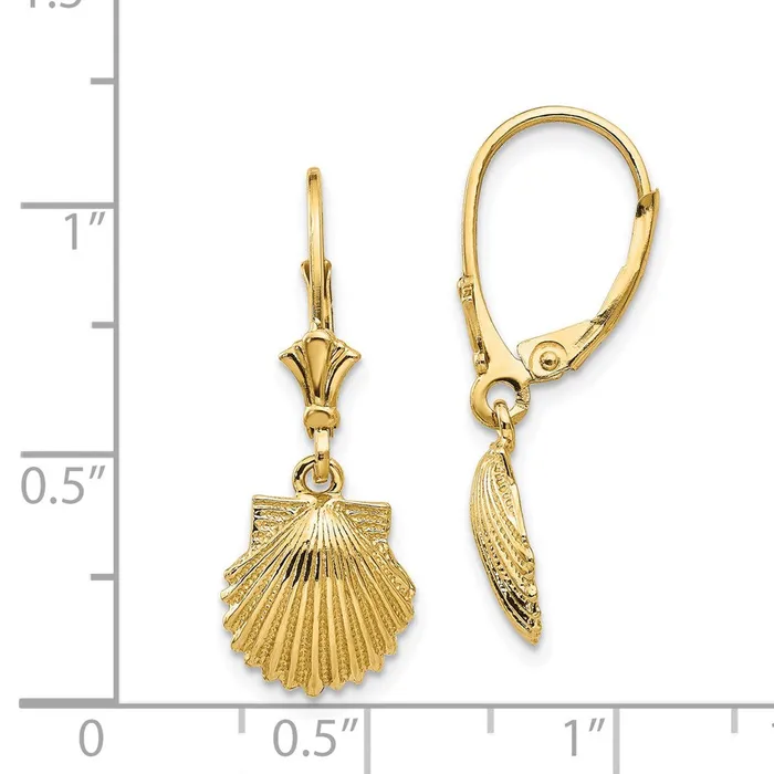 Earrings WB Choice Jewelry 14K Scallop Shell Leverback EarringsWBCK4459 Earrings WB Choice Jewelry 14K Scallop Shell Leverback EarringsWBCK4459