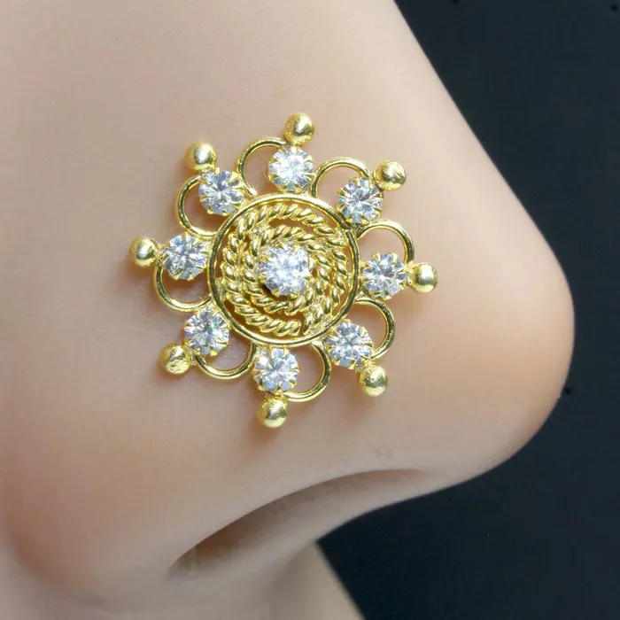 Karizma Jewels Earrings Big Wheel Style Real Sterling Silver CZ Women Nose Stud Push Pin