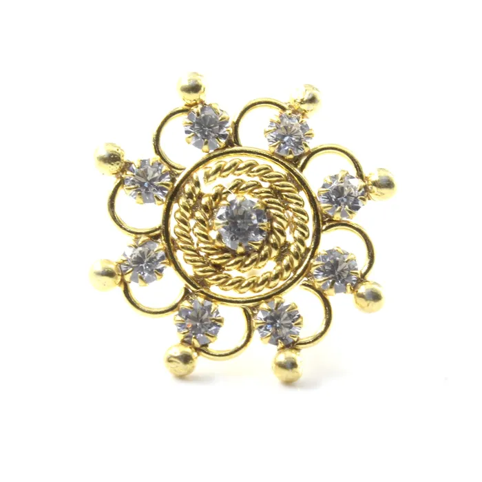 Karizma Jewels Earrings Big Wheel Style Real Sterling Silver CZ Women Nose Stud Push Pin