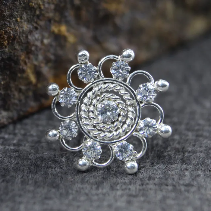 Karizma Jewels Earrings Big Wheel Style Real Sterling Silver CZ Women Nose Stud Push Pin