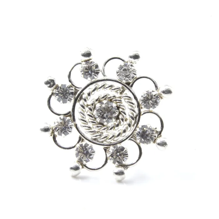 Karizma Jewels Earrings Big Wheel Style Real Sterling Silver CZ Women Nose Stud Push Pin