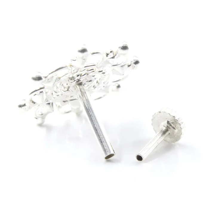 Karizma Jewels Earrings Big Wheel Style Real Sterling Silver CZ Women Nose Stud Push Pin