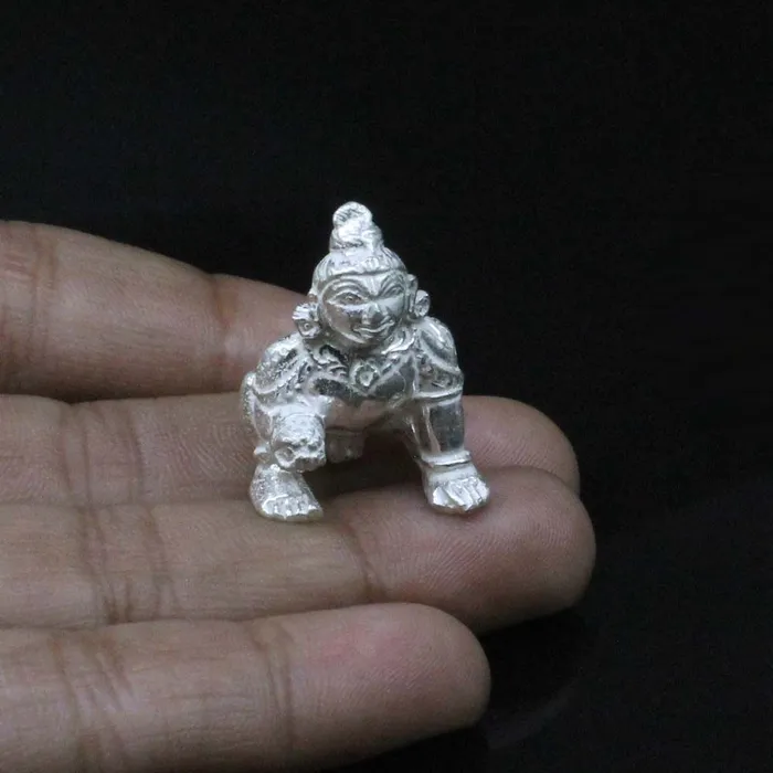 Karizma Jewels Pure solid Silver Bal Krishna Ladoo Gopal Kanha Ji silver idol Solid inside Rings