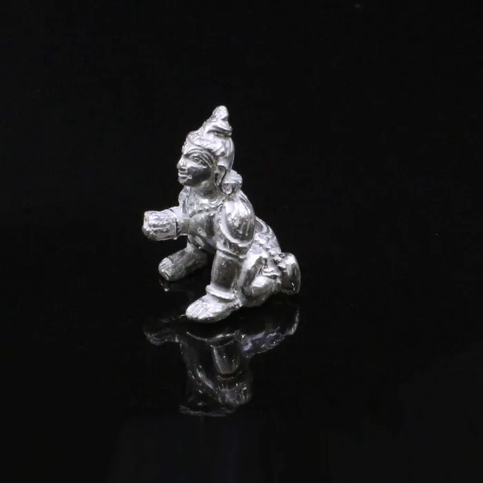 Karizma Jewels Pure solid Silver Bal Krishna Ladoo Gopal Kanha Ji silver idol Solid inside Rings