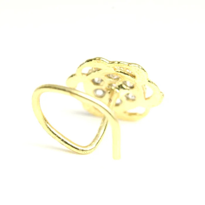 Karizma Jewels Rings 2pc Set Gold Plated Indian Flower Nose Stud CZ Twisted piercing nose ring