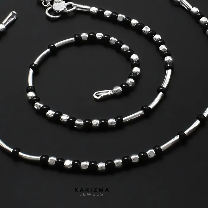Karizma Jewels Rings Sterling Silver Indian women amazing black beads Anklet Pair 105