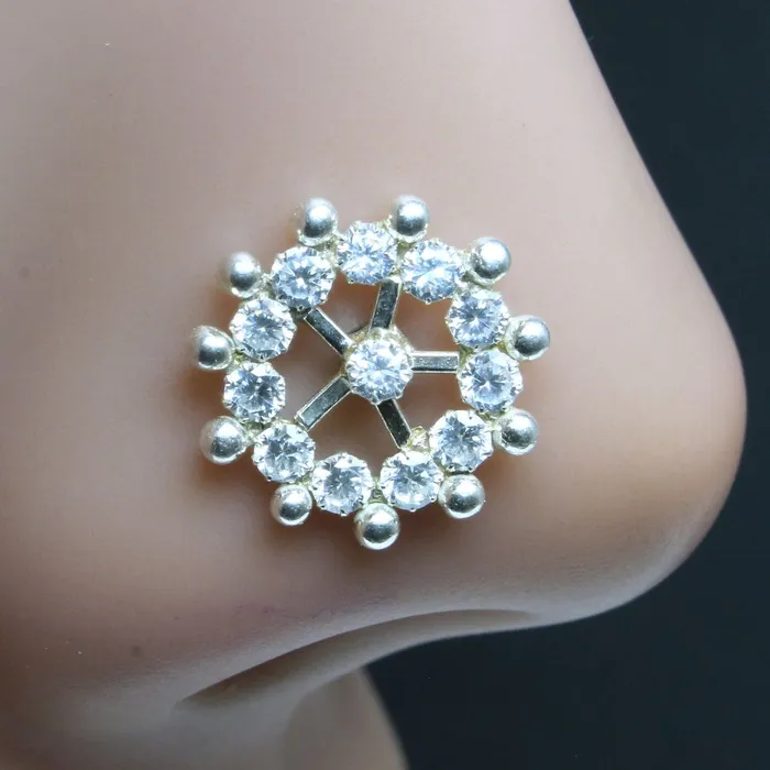 Karizma Jewels Rings Wheel Indian 925 Sterling Silver White CZ Studded Corkscrew nose ring 22g Karizma Jewels Rings Wheel Indian 925 Sterling Silver White CZ Studded Corkscrew nose ring 22g