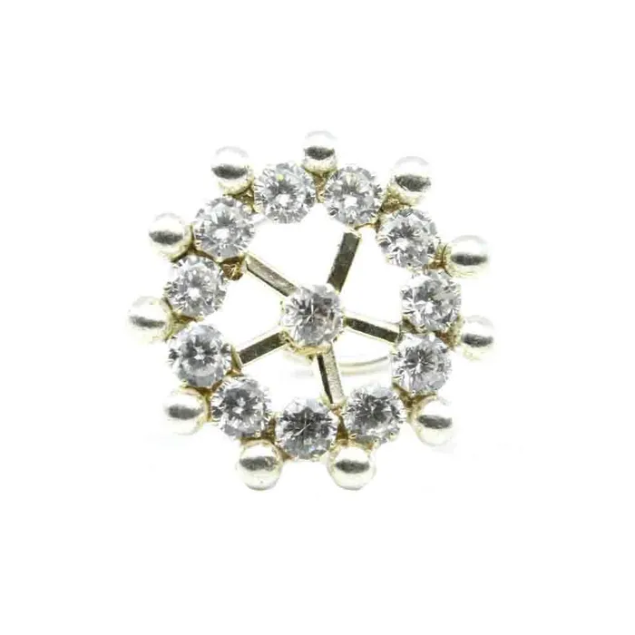 Karizma Jewels Rings Wheel Indian 925 Sterling Silver White CZ Studded Corkscrew nose ring 22g