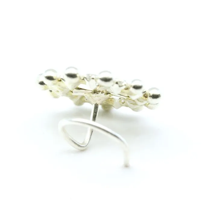 Karizma Jewels Rings Wheel Indian 925 Sterling Silver White CZ Studded Corkscrew nose ring 22g